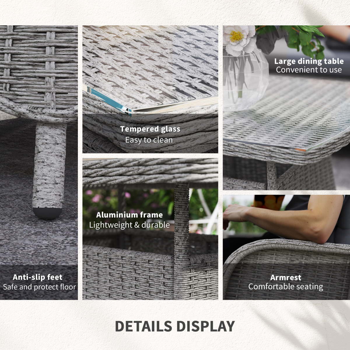 Outsunny 4 PCs Outdoor Rattan Sofa Set, Wicker Sectional Sofa Set Light Grey