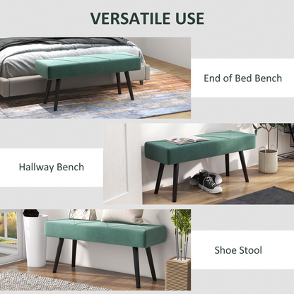 HOMCOM End of Bed Bench, Upholstered Hallway Bedroom with Steel Legs, Green