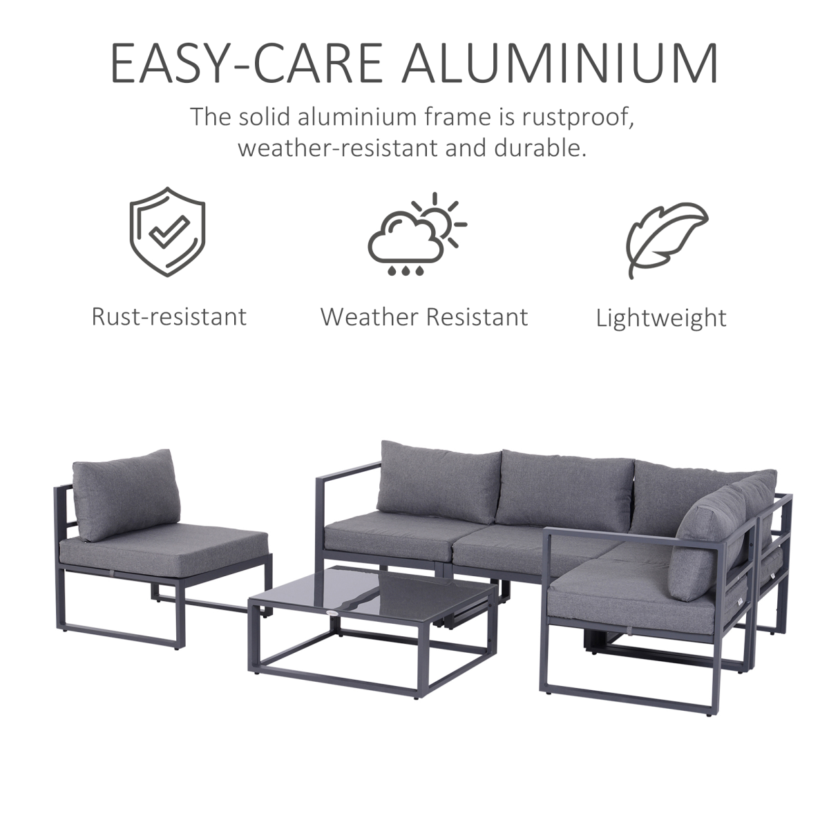 6Pcs Outdoor Sectional Sofa Set Conversation Aluminum Frame Cushion Outsunny