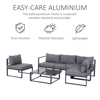 6Pcs Outdoor Sectional Sofa Set Conversation Aluminum Frame Cushion Outsunny