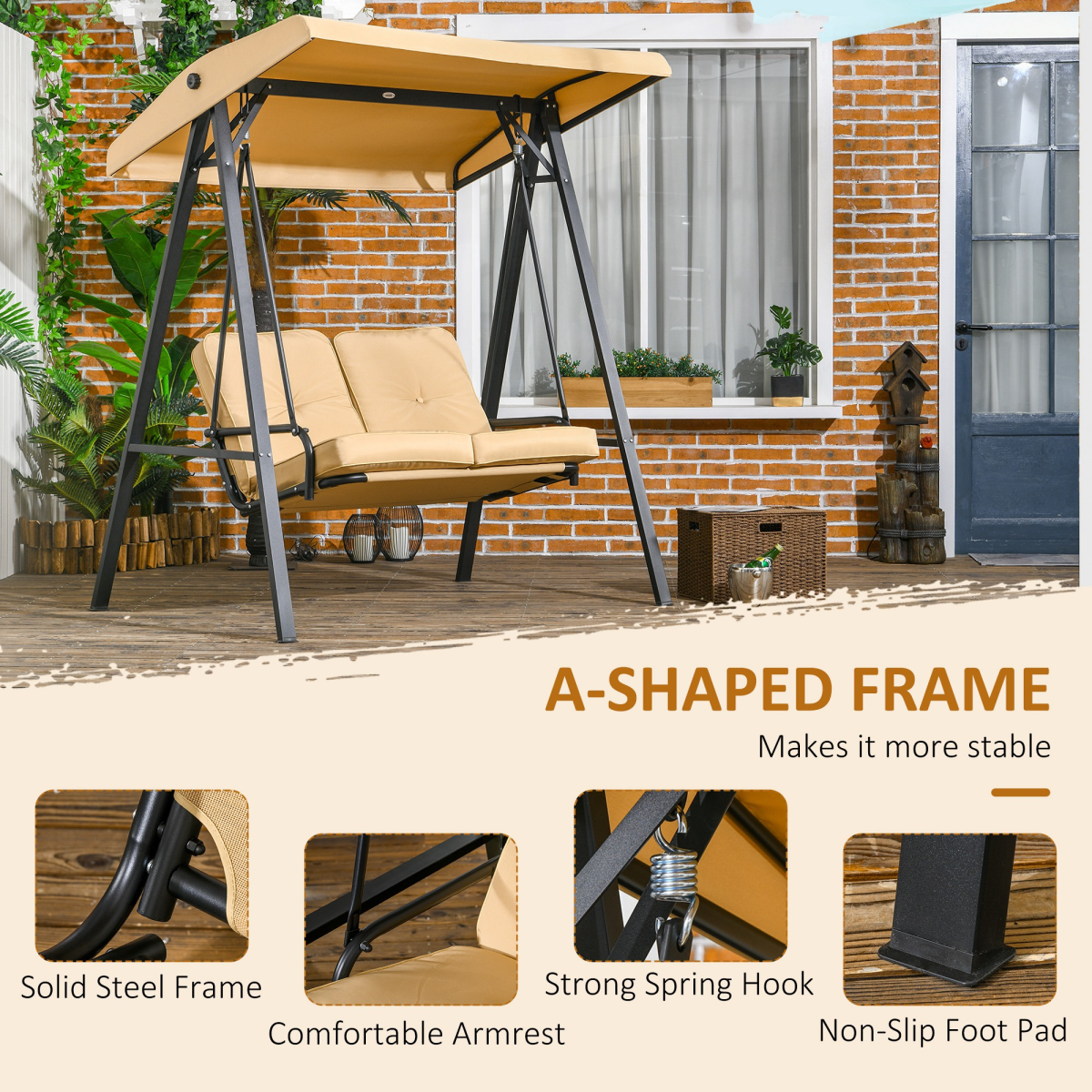 Outsunny 2 Seater Garden Outdoor Swing Chair Hammock with Adjustable Canopy