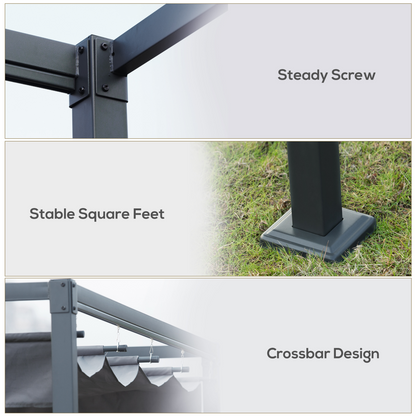 4 x 3m Metal Pergola Gazebo Patio Sun Shelter Retractable Canopy Grey Outsunny