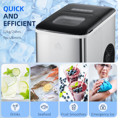 HOMCOM Ice Maker Machine Portable Counter Top Ice Cube Maker for Home Black