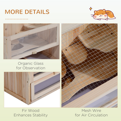 Wooden Hamster Cage Mice Rodents Hutch Small Animals 2 Levels 60x35x42cm