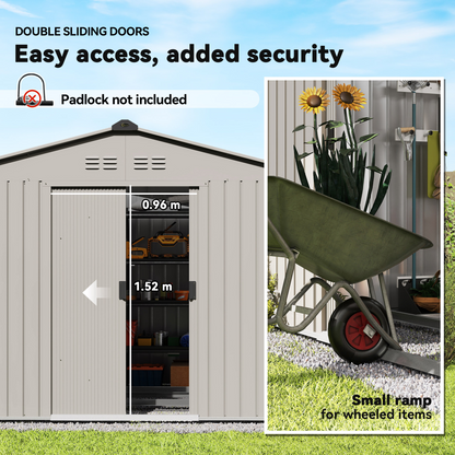 Outsunny 9 x 6FT Galvanised Garden Storage Shed with Sliding Door, Grey