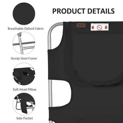 Patio Foldable Sun Lounger 5 Level Adjustable Reclining Chair Black