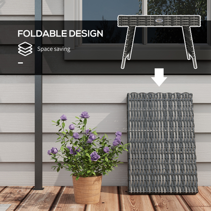 Outsunny Foldable Outdoor Coffee Table, Metal Frame Rattan Side Table, Grey