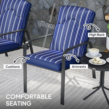 Outsunny 3-Piece Recliner Garden Chairs and Tempered Glass Table Set, Blue