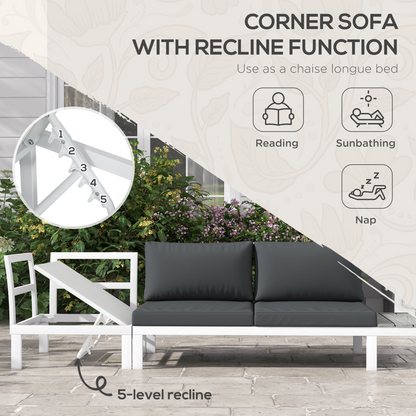 Outsunny 4 PCs Garden Set w/ 5-Level Recline Corner Conversation Sofa Set White