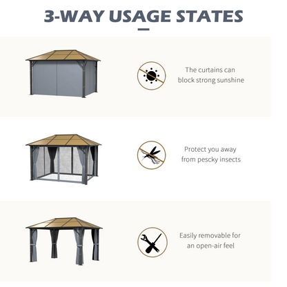Outsunny 3 x 3.6m Hardtop Gazebo with Aluminium Frame and Curtains
