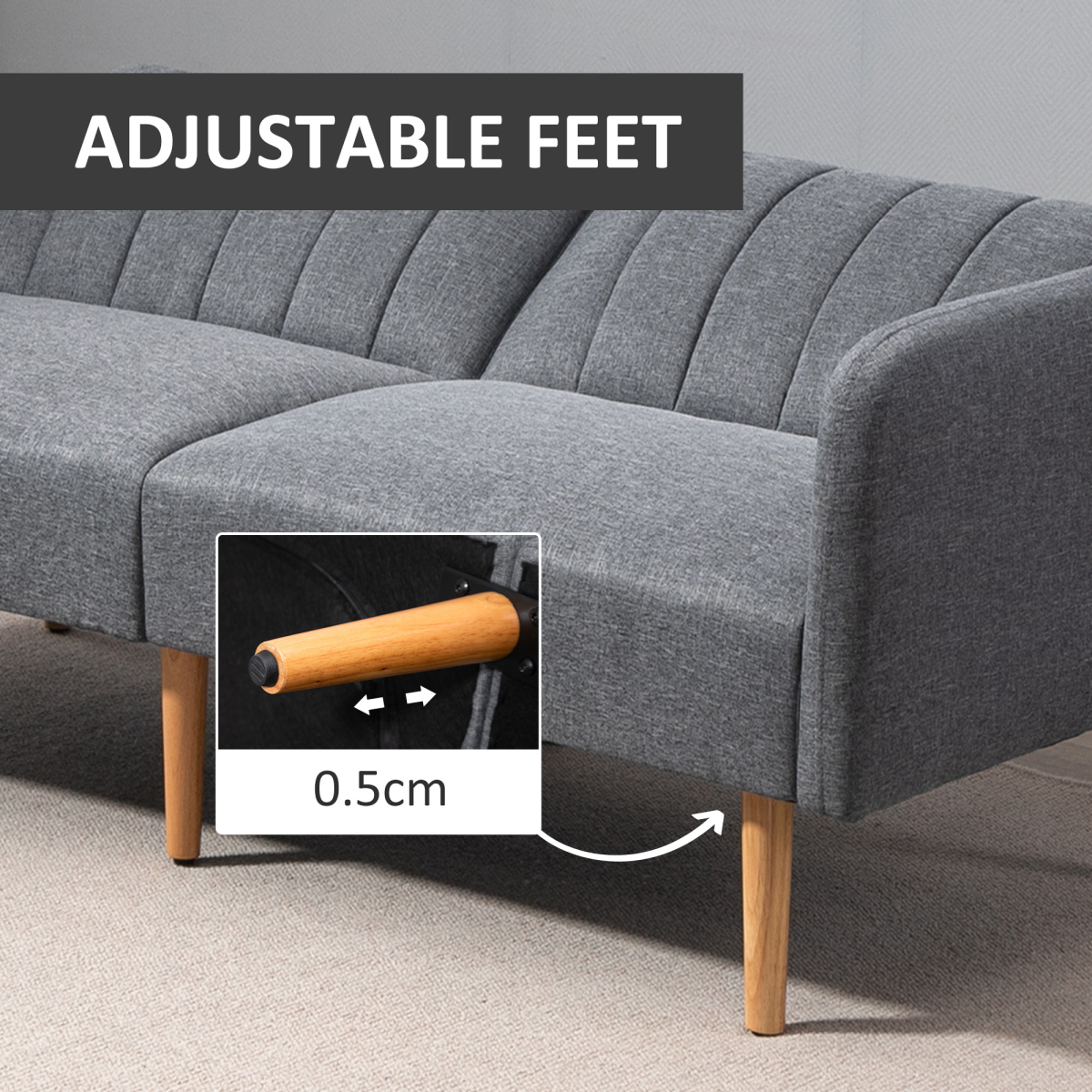 Two Seater Sofa Bed w/ Adjustable Backrest for Living Room, Guest Room