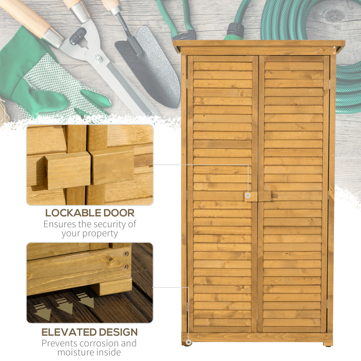 Wooden Garden Storage Shed Unit with 3-Tier Shelves Tool Cabinet Organizer