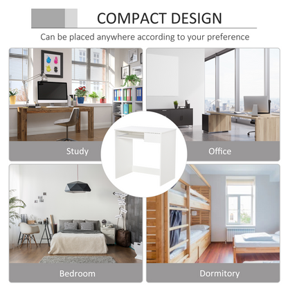 Compact Computer Table with Keyboard Tray Drawer White