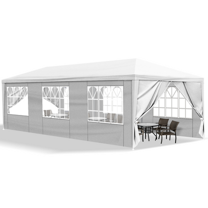10'x30' Outdoor Party Tent with 8 Removable Sidewalls, Waterproof Canopy Patio Wedding Gazebo, White