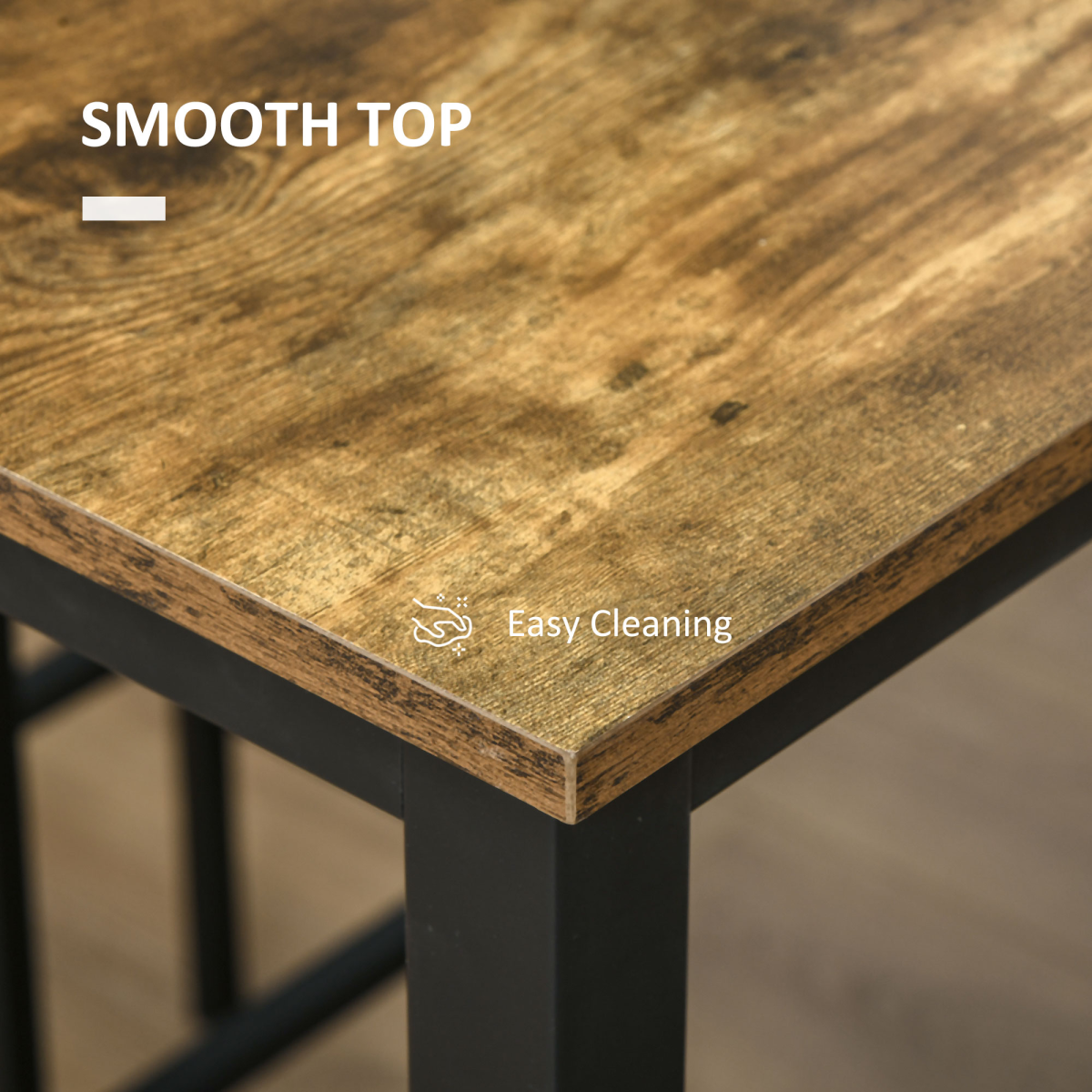 Industrial Bar Table Set, 2 Stools, 3PC Counter Height Rustic Brown