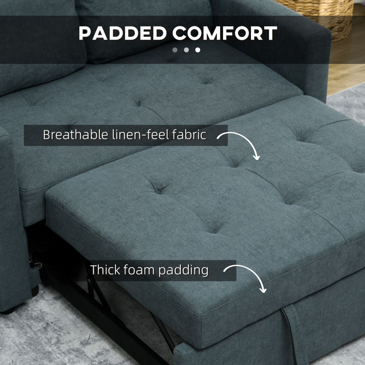 HOMCOM 2 Seater Sofa Bed Convertible Bed Settee with Cushions, Pockets, Grey