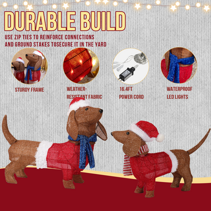 Set of 2 Lighted Dachshund Dog Christmas Decorations, Pre-lit Holiday Decor with 115 Warm White LED Lights for Xmas Outdoor Indoor Decor Lighted Holiday Displays, Brown