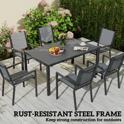 Outsunny 7 Piece Garden Dining Set, Outdoor Furniture w/ 6 Stackable Chairs