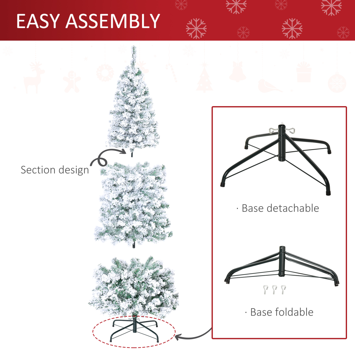 6 Feet Prelit Artificial Snow Flocked Christmas Tree Warm LED Light Green White