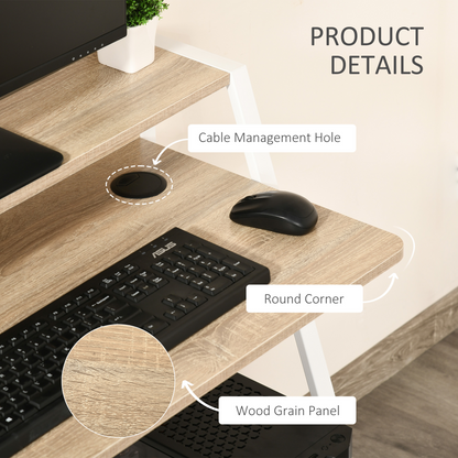 Computer Workstation Storage Shelf Color White and Oak