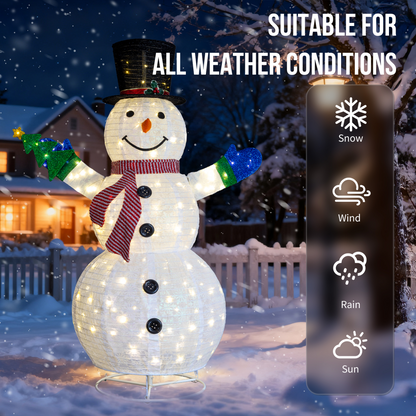 1.7M Lighted Snowman Holding Small Tree Christmas Yard Decorations, Pre-lit Pull Up Snowman with 200 Warm White LEDs, for Xmas Outdoor Holiday Indoor Decor Lighted Holiday Displays, White