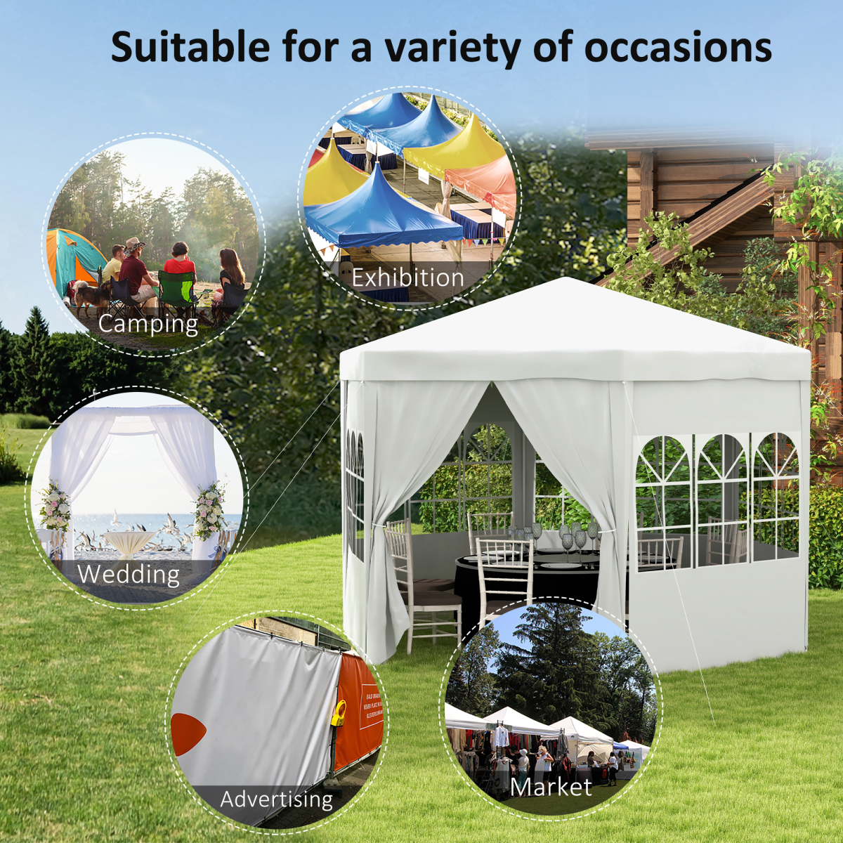 Outsunny 3.9m Outdoor Gazebo Canopy Party Tent with 6 Removable Side Walls