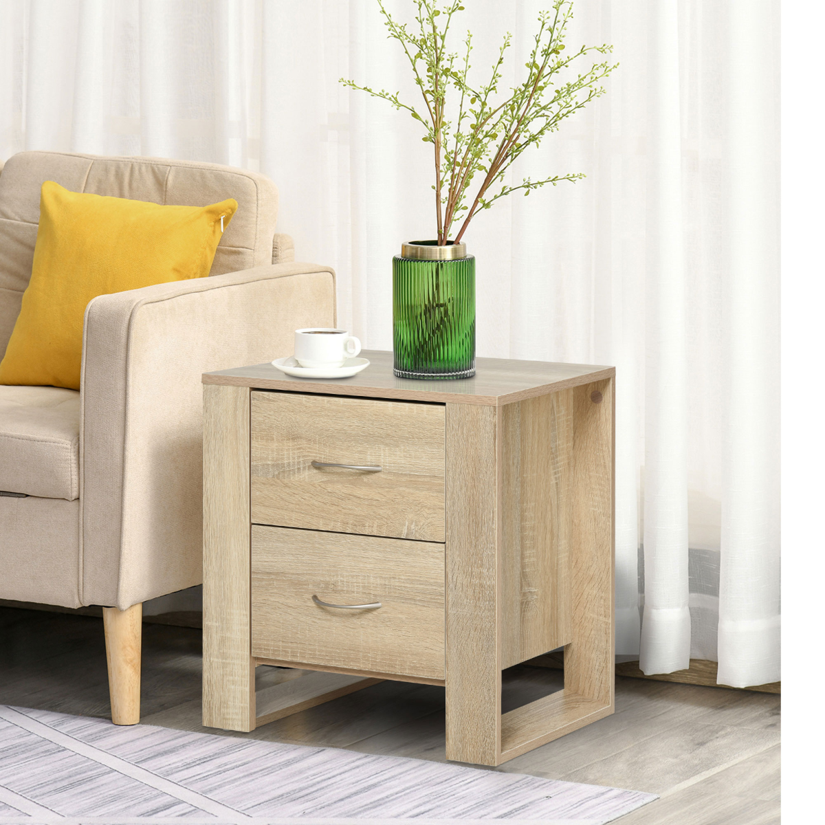 Particle Board 2-Drawer Bedside Table Natural