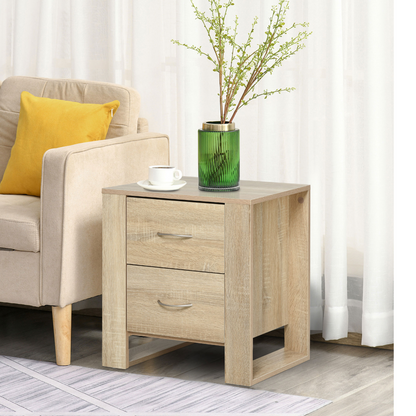 Particle Board 2-Drawer Bedside Table Natural
