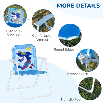 Kids Foldable Four-Piece Garden Set w/ Table, Chairs, Umbrella - Blue