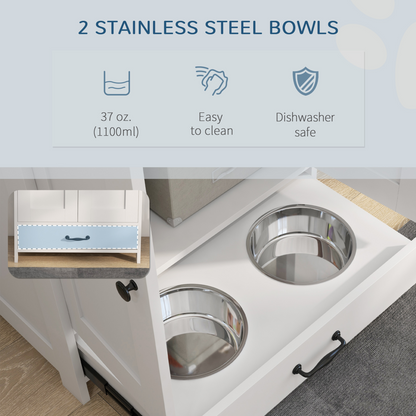 PawHut Dog Feeding Station with Storage, Pet Feeding Station with Dog Bowls