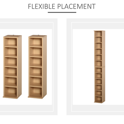 Set of 2 CD Media Display Shelf Unit Tower Rack w/ Adjustable Shelves Wood Color