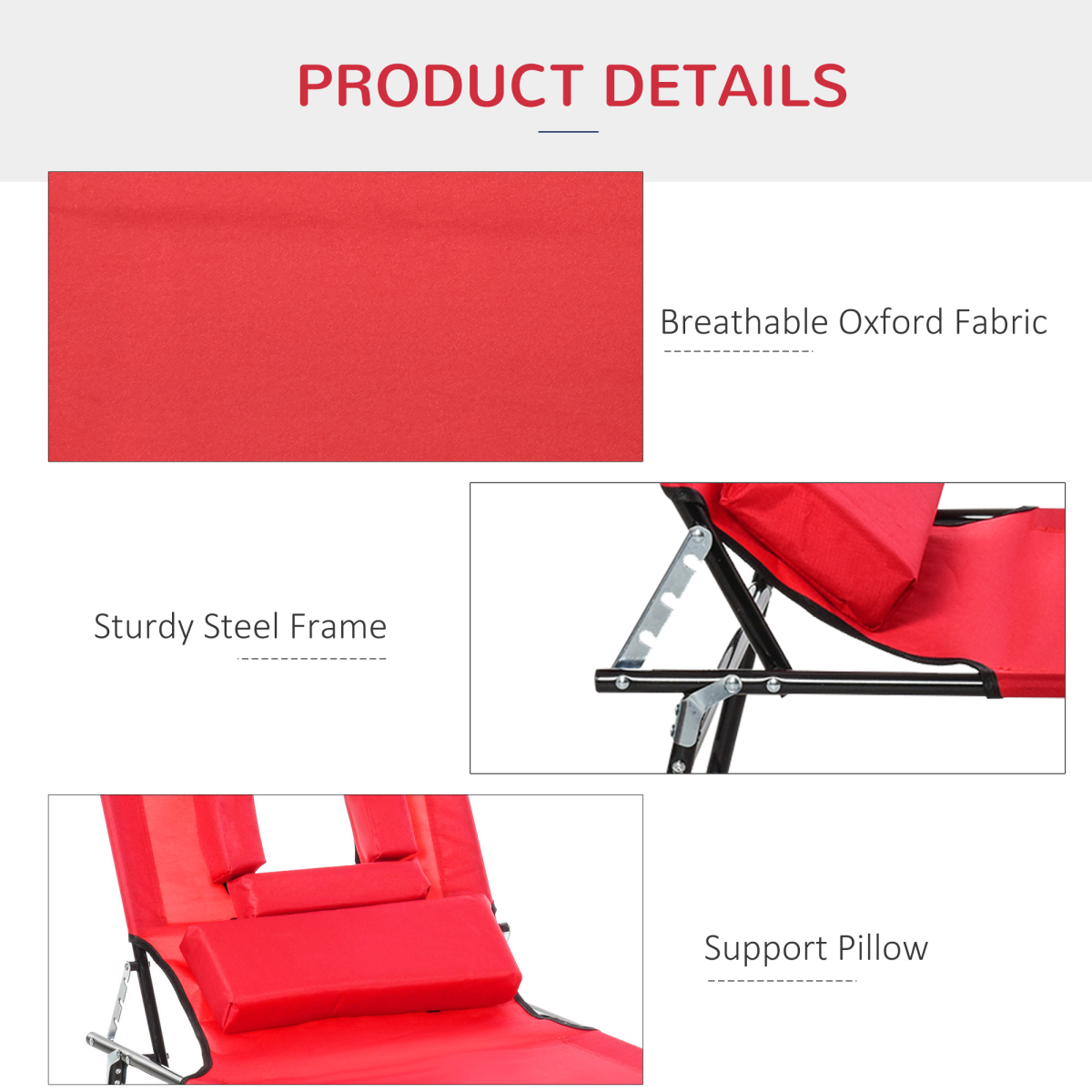 Outsunny Folding Sun Lounger Reclining Chair w/ Pillow Reading Hole Red