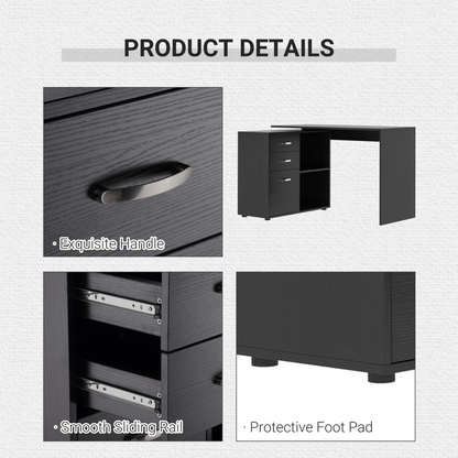 L Shape Computer Desk Workstation Home Office Drawer Shelf File Cabinet-Black