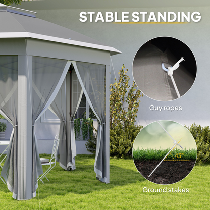 Outsunny 3x4m Hexagon Gazebo w/ Mesh Curtains Outdoor Garden, Dark Grey