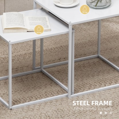 HOMCOM Nesting Coffee Table Set of 2, Nest of Tables with Steel Frame, White