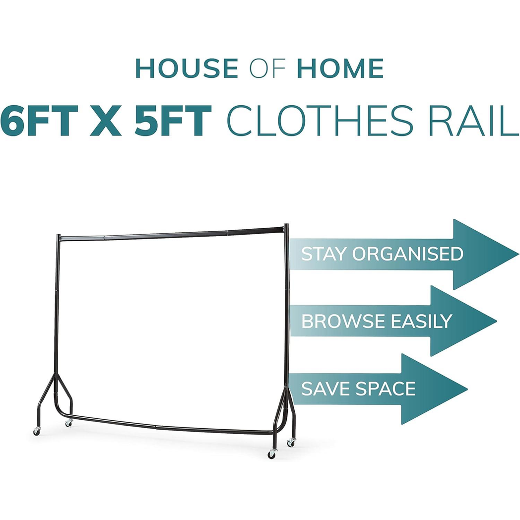 Extra Heavy Duty 6ft Long x 5ft Tall Clothes Rail In Black