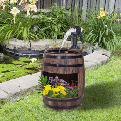 Outsunny Wood Barrel Pump Garden Fountain Water Feature Flower Planter Stand New
