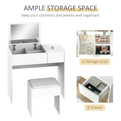 Dressing Table With Padded Stool-White