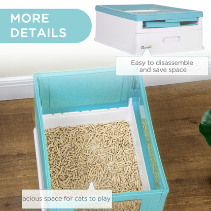 PawHut Hooded Cat Litter Box, Pet Toilet w/ Scoop, Tray - Light Blue