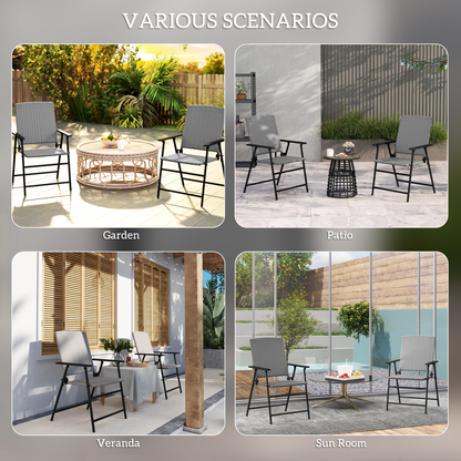 Outsunny 2pcs Rattan Chair Foldable Garden Furniture w/ Armrest Grey