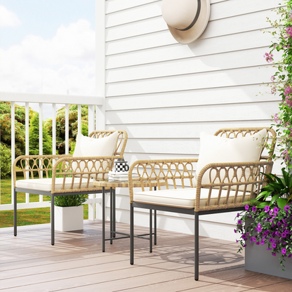 Outsunny 3 Piece Rattan Bistro Set, Balcony Table and Chairs with Cushions