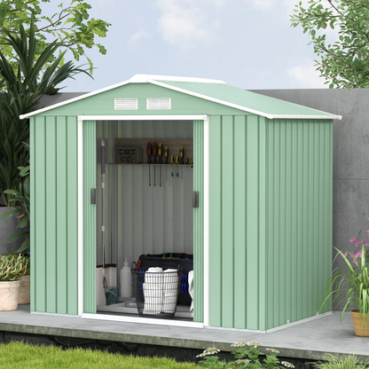 Light Green Garden Shed Storage with Locking Door, Floor Foundation, Air Vent
