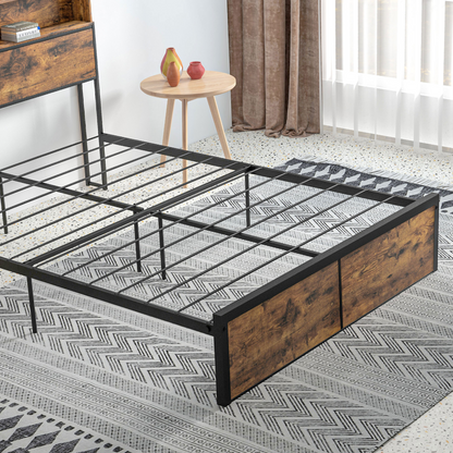 HOMCOM 4.8FT Double Bed Frame with Storage Headboard and Under Bed Storage