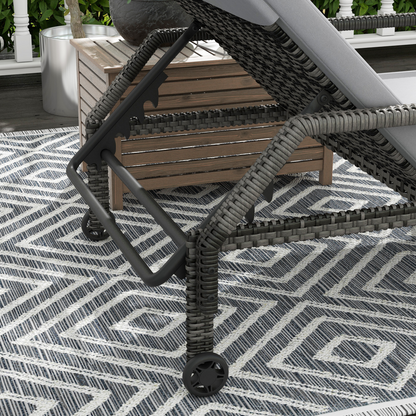 Outsunny Rattan Wicker Chaise Sun Lounger Garden w/ Adjustable Backrest & Wheels