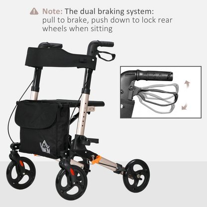 4 Wheel Rollator Walker with Seat Adjustable Mobility Walker with Bag, Gold Tone