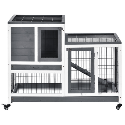 Wooden Rabbit Hutch Bunny Guinea Pigs House Cage Wheels Indoor 110 x 50 x 86cm