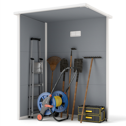 Outsunny 5' x 3' Garden Shed w/ Floor, Lockable Door, Window and Vent, Grey