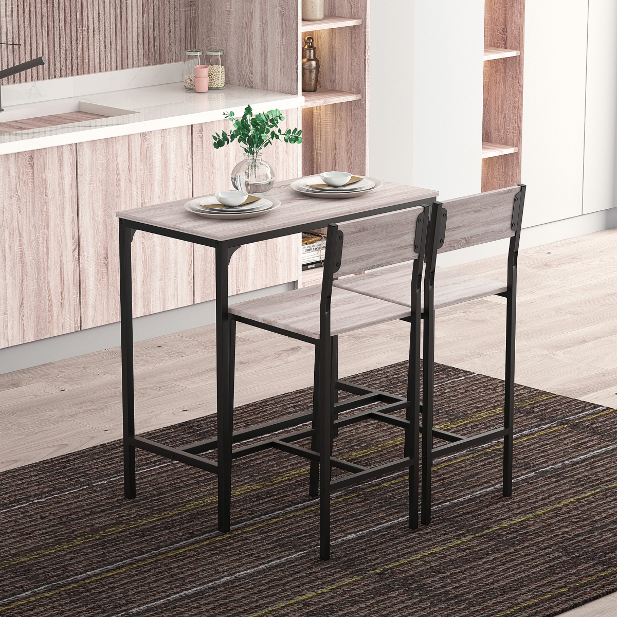 Metal Frame MDF Top Table & Bar Stool Set Black