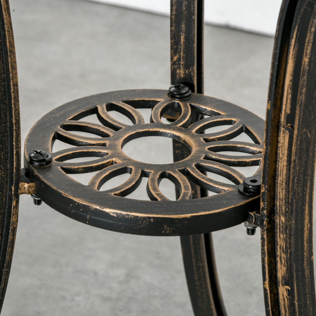 3Pc Cast Aluminium Garden Bistro Set for 2 Parasol Hole, Cushions Bronze