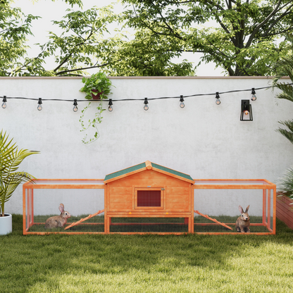 PawHut Wooden Rabbit Hutch Guinea Pig Hutch, Orange, 309 x 70 x 87cm